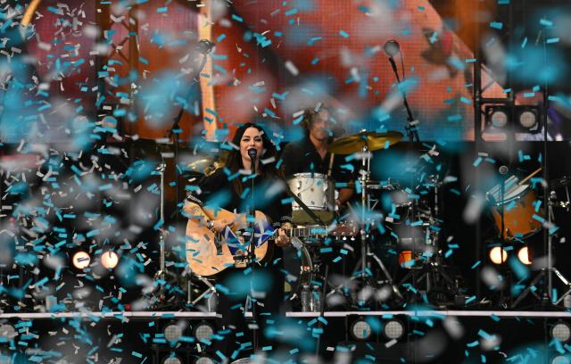 Scottish singer Amy Macdonald performs on the main stage during the TRNSMT Festival on Glasgow Green in the centre of Glasgow, Scotland on June 21, 2026, the final day of the three-day festival. (Photo by ANDY BUCHANAN / AFP)