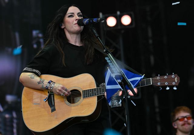 Scottish singer Amy Macdonald performs on the main stage during the TRNSMT Festival on Glasgow Green in the centre of Glasgow, Scotland on June 21, 2026, the final day of the three-day festival. (Photo by ANDY BUCHANAN / AFP)