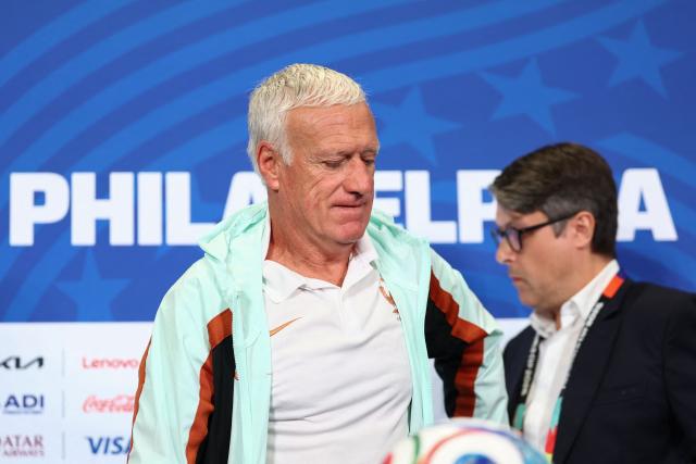 France's head coach Didier Deschamps arrives at an MD-1 press conference at the Philadelphia Stadium in Philadelphia on June 21, 2026, on the eve of the 2026 World Cup Group I football match between France and Iraq.  (Photo by Franck FIFE / AFP)