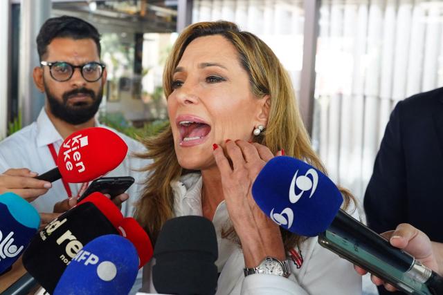 US Representative Maria Elvira Salazar speaks at a press conference during the presidential election runoff in Barranquilla, Colombia, on June 21, 2026. (Photo by Vanexa Romero / AFP)