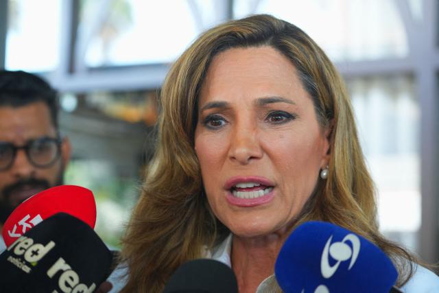 US Representative Maria Elvira Salazar speaks at a press conference during the presidential election runoff in Barranquilla, Colombia, on June 21, 2026. (Photo by Vanexa Romero / AFP)