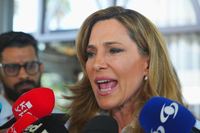 US Representative Maria Elvira Salazar speaks at a press conference during the presidential election runoff in Barranquilla, Colombia, on June 21, 2026. (Photo by Vanexa Romero / AFP)