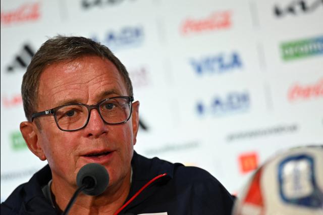 Austria's German head coach Ralf Rangnick gives an MD-1 press conference at the Dallas Stadium in Arlington on June 21, 2026, on the eve of the 2026 World Cup Group J football match between Argentina and Austria. (Photo by Paul ELLIS / AFP)