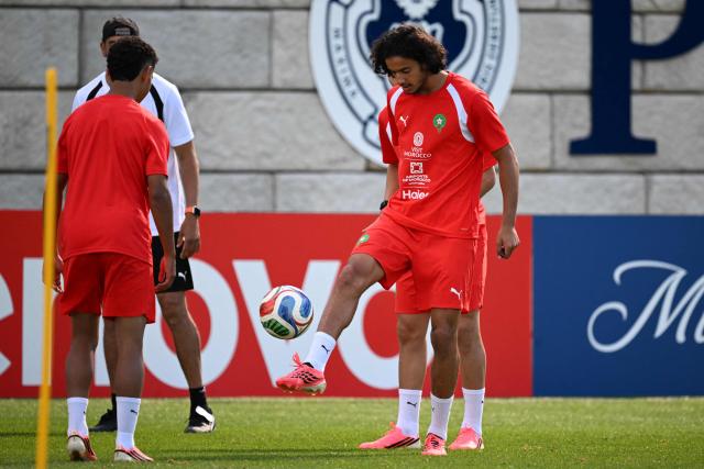 Morocco's midfielder #06 Ayyoub Bouaddi takes part in a training session at The Pingry School in Basking Ridge, New Jersey on June 21, 2026, during the 2026 World Cup football tournament. (Photo by Mauro PIMENTEL / AFP)