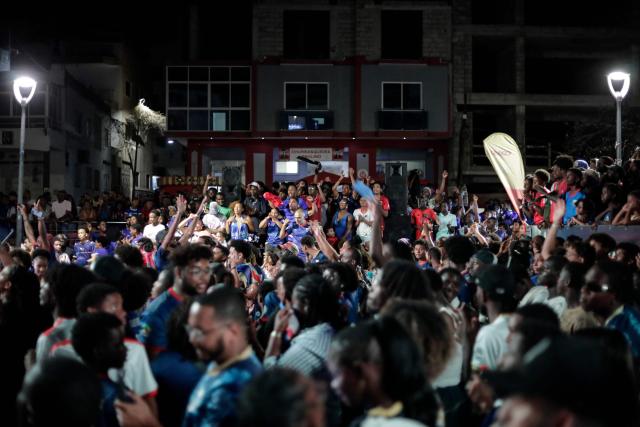 Cape Verde fans gather to watch their team playing against Uruguay during their FIFA World Cup match in Praia on June 22, 2026. (Photo by Jose Correia / AFP)