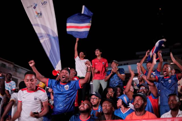 TOPSHOT - Cape Verde fans react after their team scored against Uruguay during their FIFA World Cup match in Praia on June 22, 2026. (Photo by Jose Correia / AFP)