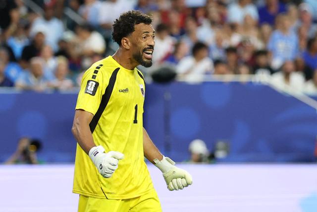 Cape Verde's goalkeeper #01 Vozinha reacts during the 2026 World Cup Group H football match between Uruguay and Cape Verde at the Miami Stadium in Miami Gardens on June 21, 2026.  (Photo by PATRICIA DE MELO MOREIRA / AFP)
