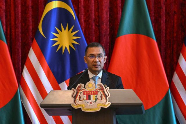Bangladesh's Prime Minister Tarique Rahman speaks during a press conference with Malaysia's Prime Minister Anwar Ibrahim at the Federal Government office "Putra Perdana" in Putrajaya on June 22, 2026. (Photo by MOHD RASFAN / POOL / AFP)