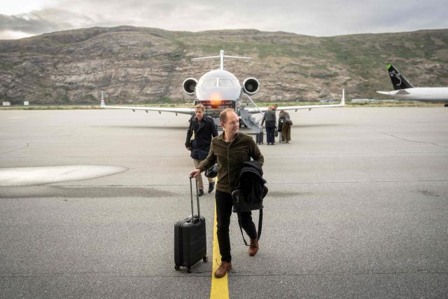 Danish Defence Minister Jeppe Bruus (Social Democrats) arrives in Kangerlussuaq, Greenland, on the evening of June 21, 2026. Bad weather prevented his planned landing in Nuuk, forcing a diversion to Kangerlussuaq. (Photo by Mads Claus Rasmussen / Ritzau Scanpix / AFP) / Denmark OUT