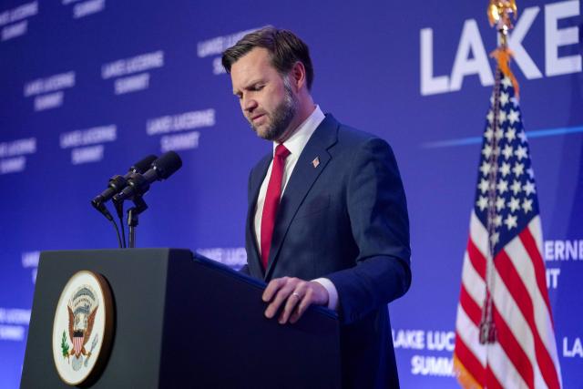 US Vice President JD Vance speaks to members of the media after the US and Iran held high-level talks aimed at advancing a deal to end the Middle East conflict at the Lake Lucerne Summit, at the Burgenstock luxury hotel complex overlooking Lake Lucerne, Switzerland, on June 22, 2026. US Vice President JD Vance said on June 22, 2026 that a first round of US-Iran talks in Switzerland had laid a good foundation for reaching a final deal on ending the Middle East war. (Photo by Nathan Howard / POOL / AFP)