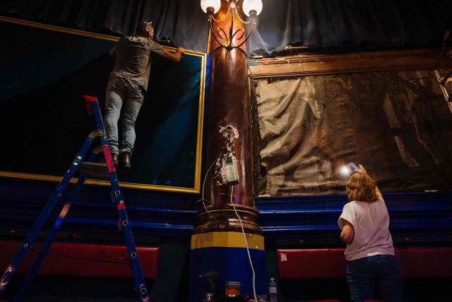 Employees work on the renovation of Paris' Cirque d’Hiver in Paris, on June 22, 2026. (Photo by Dimitar DILKOFF / AFP)