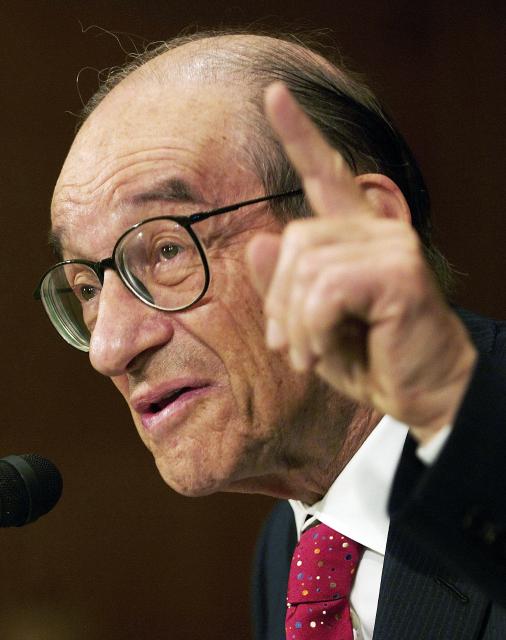 (FILES) US Federal Reserve Chairman Alan Greenspan delivers the Reserve's semi-annual Monetary Policy Report 21 July, 2005, to the US Senate Banking, Housing and Urban Affairs Committee in Washington, DC. Greenspan, the longtime US Federal Reserve chief who presided over an unprecedented American economic expansion but was later faulted for failing to rein in financial markets before the 2008 global crisis, died on June 22, 2026, US media reported. (Photo by Mandel NGAN / AFP FILES / AFP)