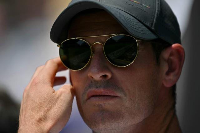 Britain's Andy Murray coach of Britain's Jack Draper watches from the stands as he plays against US player Marcos Giron during their men's singles round of 32 tennis match on day one of the Lexus Eastbourne Open at Devonshire Park, Eastbourne, on the south coast of England on June 22, 2026. (Photo by Glyn KIRK / AFP)