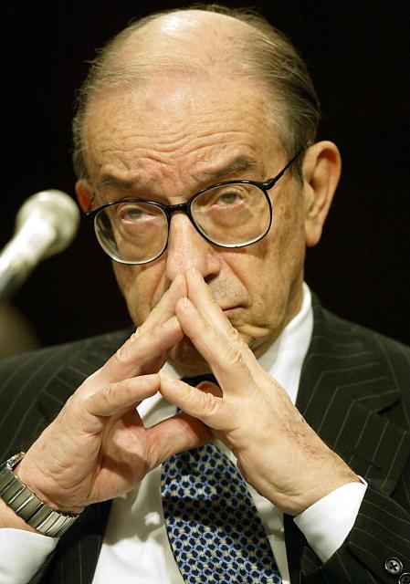 (FILES) US Federal Reserve Chairman Alan Greenspan testifies on Capitol Hill in Washington, DC 11 February 2003 before the US Senate Banking, Housing, and Urban Affairs Committee. Greenspan, the longtime US Federal Reserve chief who presided over an unprecedented American economic expansion but was later faulted for failing to rein in financial markets before the 2008 global crisis, died on June 22, 2026, US media reported. (Photo by LUKE FRAZZA / AFP)