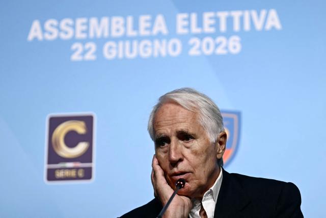 The newly elected President of the Italian Football Federation (FIGC), Giovanni Malago, gives a press conference after his election in Rome on June 22, 2026. (Photo by Filippo MONTEFORTE / AFP)