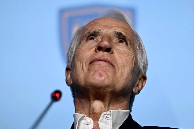 The newly elected President of the Italian Football Federation (FIGC), Giovanni Malago, gives a press conference after his election in Rome on June 22, 2026. (Photo by Filippo MONTEFORTE / AFP)