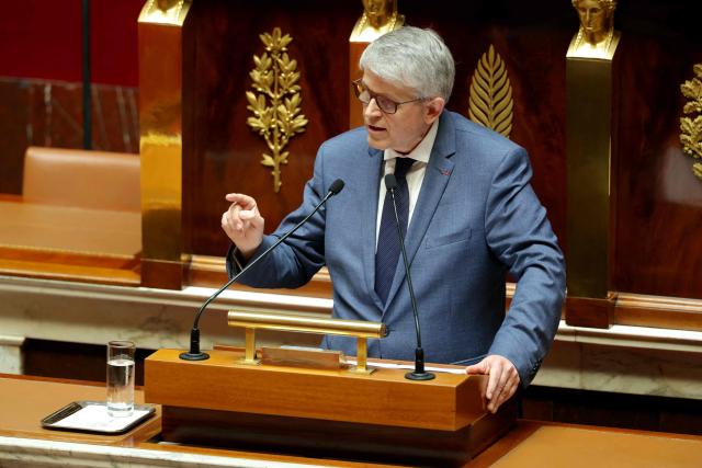 Droite Republicaine's MP Patrick Hetzel speaks during a debate on the new End of life, also called Assisted Suicide, draft law at The National Assembly, France's lower house of parliament in Paris on June 22, 2026. (Photo by Thomas SAMSON / AFP)