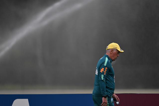 Brazil's Italian head coach Carlo Ancelotti takes part in a training session at the Columbia Park Training Facility in Morristown, New Jersey on June 22, 2026, during the 2026 World Cup football tournament.  (Photo by Mauro PIMENTEL / AFP)