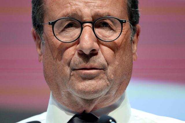 French Socialist Party (PS) MP and former French President Francois Hollande attends a debate on energy policies as part of "The Terra Nova Conversations" event organised by French center-left think tank Terra Nova at Le Beffroi de Montrouge, in Montrouge, south of Paris on June 22, 2026. (Photo by Ludovic MARIN / AFP)