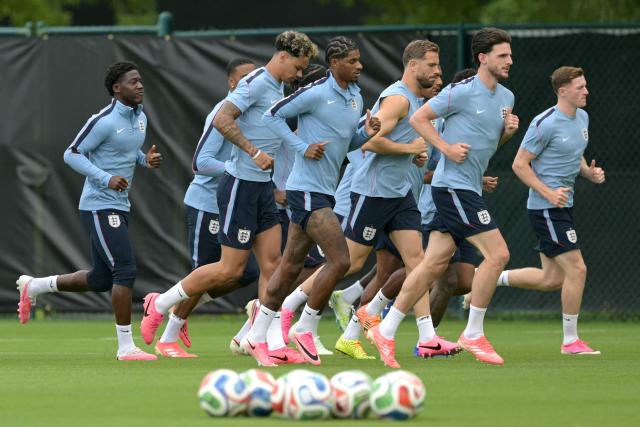England's players take part in a MD-1 training session ahead of the 2026 World Cup football tournament match between England and Ghana at Swope Soccer Village in Kansas City on June 22, 2026.  (Photo by JUAN MABROMATA / AFP)