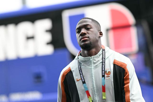 France's defender #15 Ibrahima Konate arrives ahead of the 2026 World Cup Group I football match between France and Iraq at the Philadelphia Stadium in Philadelphia on June 22, 2026.  (Photo by Jewel SAMAD / AFP)