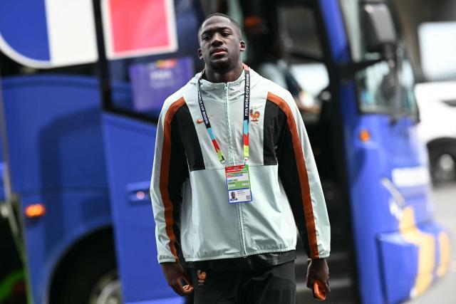 France's defender #15 Ibrahima Konate arrives ahead of the 2026 World Cup Group I football match between France and Iraq at the Philadelphia Stadium in Philadelphia on June 22, 2026.  (Photo by Jewel SAMAD / AFP)