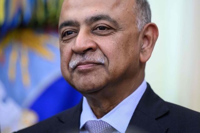 IBM CEO Arvind Krishna looks on as US President Donald Trump (off frame) signs an executive order in the Oval Office of the White House in Washington, DC, on June 22, 2026. (Photo by Mandel NGAN / AFP)