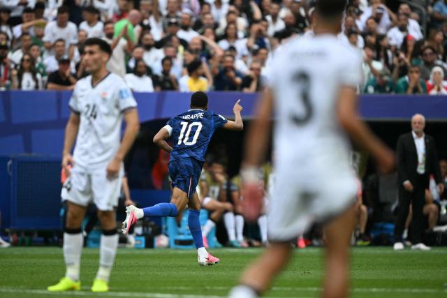 France's forward #10 Kylian Mbappe celebrates scoring his team's first goal during the 2026 World Cup Group I football match between France and Iraq at the Philadelphia Stadium in Philadelphia on June 22, 2026.  (Photo by MAURO PIMENTEL / AFP)
