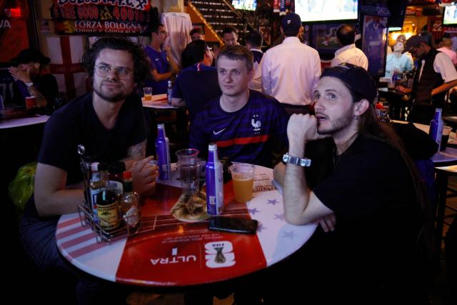 France fans watch the 2026 World Cup tournament match between France and Iraq in New York City on June 22, 2026. (Photo by Leonardo MUNOZ / AFP)