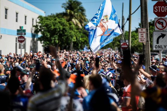 Scottish supporters gather at Little Havana in Miami, Florida on June 22, 2026, ahead of the 2026 World Cup Group C football match between Scotland and Brazil at the Hard Rock Stadium. (Photo by PATRICIA DE MELO MOREIRA / AFP)