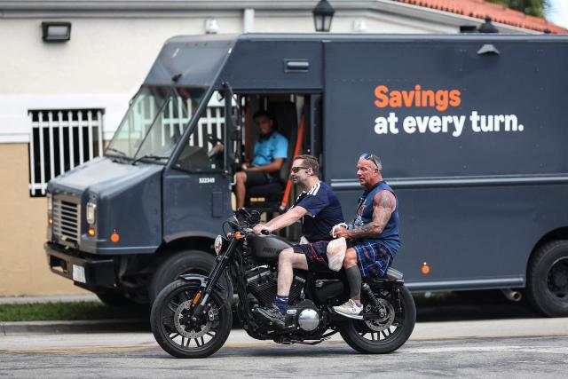 Scottish supporters ride motorcycles as they gather at Little Havana in Miami, Florida on June 22, 2026, ahead of the 2026 World Cup Group C football match between Scotland and Brazil at the Hard Rock Stadium. (Photo by PATRICIA DE MELO MOREIRA / AFP)