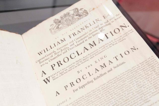 The Royal Proclamation suppressing rebellion (1775), King George III’s formal declaration that the colonies were in rebellion, and his authorisation of military action, is pictured at a photocall ahead of the exhibition: Revolution 250: America's Independence Story 1763-1783 at The National Archives in Kew, west London on June 22, 2026. (Photo by Brook Mitchell / AFP)