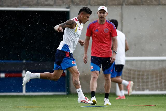 Colombia's midfielder #08 Jorge Carrascal takes part in a MD-1 training session ahead of the 2026 World Cup football tournament match between Colombia and DR Congo at Academia Atlas FC in Guadalajara on June 22, 2026.  (Photo by Ulises RUIZ / AFP)