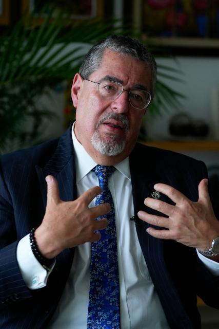 Guatemala’s President Bernardo Arevalo speaks during an interview with AFP in Panama City on June 22, 2026. (Photo by ARNULFO FRANCO / AFP)