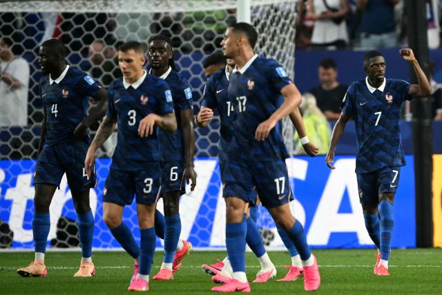 France's forward #07 Ousmane Dembele celebrates scoring his team's third goal during the 2026 World Cup Group I football match between France and Iraq at the Philadelphia Stadium in Philadelphia on June 22, 2026.  (Photo by MAURO PIMENTEL / AFP)
