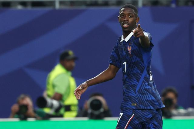 France's forward #07 Ousmane Dembele celebrates scoring his team's third goal during the 2026 World Cup Group I football match between France and Iraq at the Philadelphia Stadium in Philadelphia on June 22, 2026.  (Photo by FRANCK FIFE / AFP)