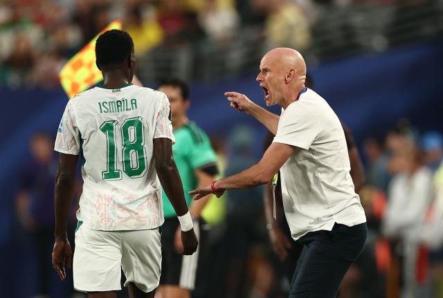 Norway's head coach Staale Solbakken gestures during the 2026 World Cup Group I football match between Norway and Senegal at the New York/New Jersey Stadium in East Rutherford on June 22, 2026. (Photo by Charly TRIBALLEAU / AFP)