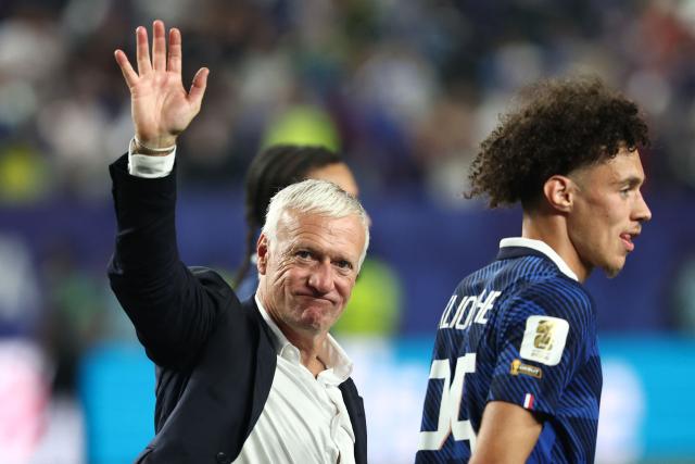 France's head coach Didier Deschamps waves to fans after winning the 2026 World Cup Group I football match between France and Iraq at the Philadelphia Stadium in Philadelphia on June 22, 2026.  (Photo by FRANCK FIFE / AFP)