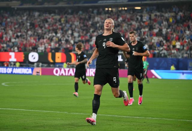 Norway's forward #09 Erling Braut Haaland celebrates scoring his team's second goal during the 2026 World Cup Group I football match between Norway and Senegal at the New York/New Jersey Stadium in East Rutherford on June 22, 2026. (Photo by Angela WEISS / AFP)