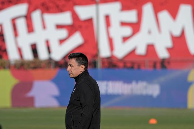 Iran's head coach Amir Ghalenoei takes part in training session at Centro Xoloitzcuintle in Tijuana, on June 22, 2026, during the 2026 World Cup football tournament.  (Photo by Guillermo Arias / AFP)