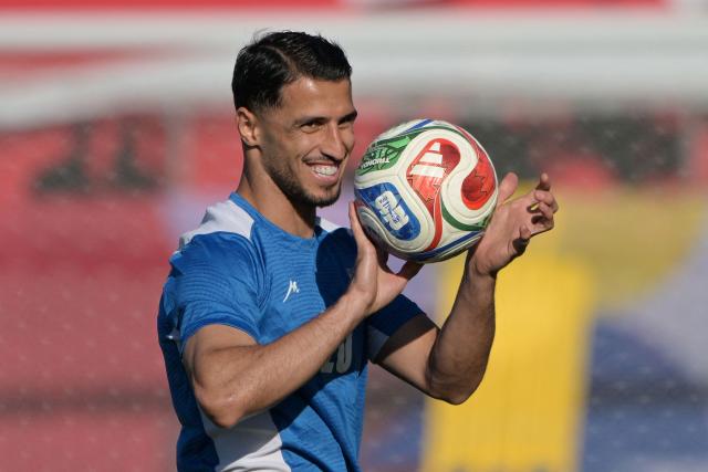 Iran's forward #20 Shahriyar Moghanloo takes part in training session at Centro Xoloitzcuintle in Tijuana, on June 22, 2026, during the 2026 World Cup football tournament.  (Photo by Guillermo Arias / AFP)
