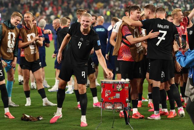 Norway's forward #09 Erling Braut Haaland celebrates after winning the 2026 World Cup Group I football match between Norway and Senegal at the New York/New Jersey Stadium in East Rutherford on June 22, 2026. (Photo by Charly TRIBALLEAU / AFP)