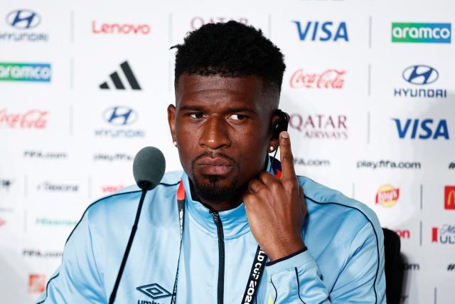 Congo DR's midfielder #15 Aaron Tshibola gives a press conference at the Guadalajara Stadium in Guadalajara, Mexico on June 22, 2026, on the eve of the 2026 World Cup football tournament match between Colombia and DR Congo.  (Photo by Ulises RUIZ / AFP)