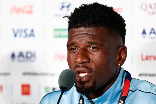Congo DR's midfielder #15 Aaron Tshibola gives a press conference at the Guadalajara Stadium in Guadalajara, Mexico on June 22, 2026, on the eve of the 2026 World Cup football tournament match between Colombia and DR Congo.  (Photo by Ulises RUIZ / AFP)