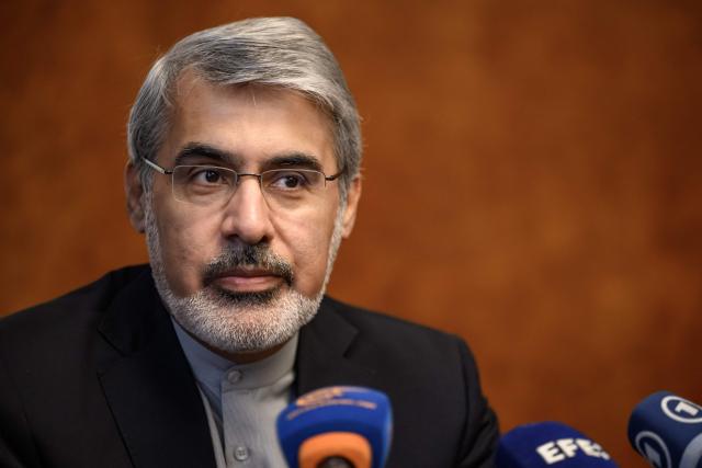 Iranian ambassador to the United Nations in Geneva Ali Bahreini looks on during a briefing with the UN correspondent's association ACANU, following talks between US and Iran in Switzerland, in Geneva, on June 23, 2026. (Photo by Fabrice COFFRINI / AFP)
