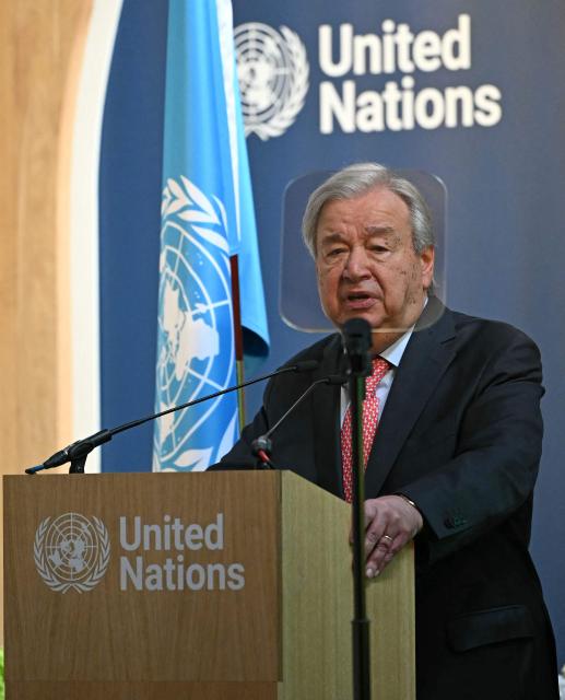 United Nations (UN) Secretary-General Antonio Guterres delivers a speech during the Climate Innovation Forum, part of London Climate Action Week, at the Guildhall in central London, on June 23, 2026. (Photo by JUSTIN TALLIS / AFP)