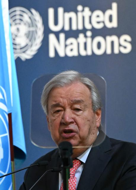 United Nations (UN) Secretary-General Antonio Guterres delivers a speech during the Climate Innovation Forum, part of London Climate Action Week, at the Guildhall in central London, on June 23, 2026. (Photo by JUSTIN TALLIS / AFP)