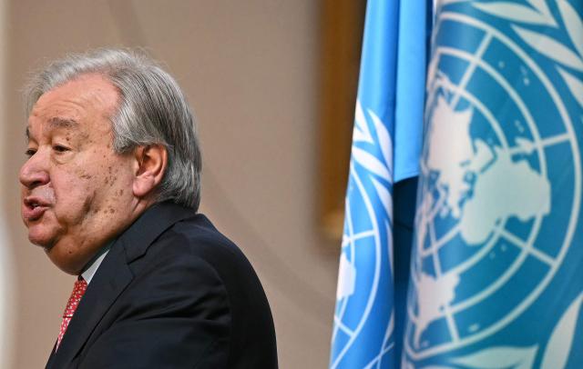 United Nations (UN) Secretary-General Antonio Guterres delivers a speech during the Climate Innovation Forum, part of London Climate Action Week, at the Guildhall in central London, on June 23, 2026. (Photo by JUSTIN TALLIS / AFP)