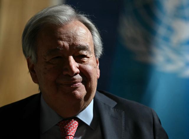 United Nations (UN) Secretary-General Antonio Guterres reacts after speaking at the Climate Innovation Forum, part of London Climate Action Week, at the Guildhall in central London, on June 23, 2026. (Photo by JUSTIN TALLIS / AFP)