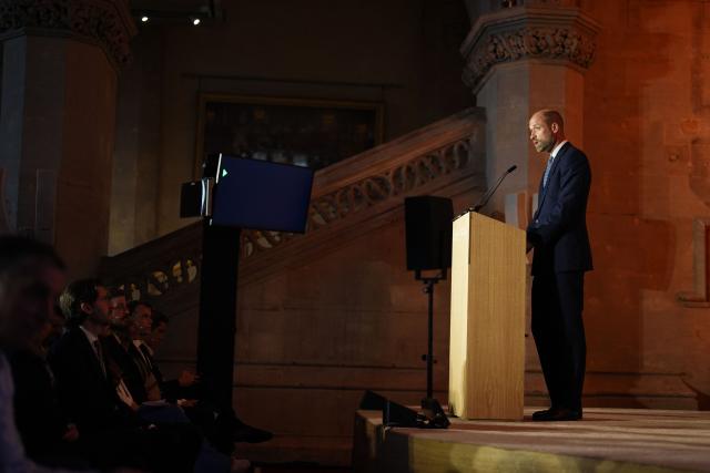 Britain's Prince William, Prince of Wales, speaks during the Earthshot Prize Impact Assembly panel at the Climate Innovation Forum, at the Guildhall in central London, on June 23, 2026. (Photo by Jordan Pettitt / POOL / AFP)